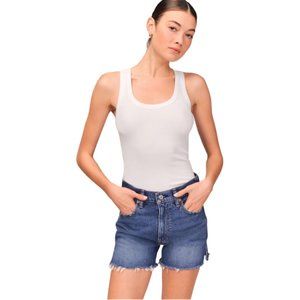 Abercrombie & Fitch Dark Wash High Rise 4 Inch Raw Hem Mom Short Size 29 (8)